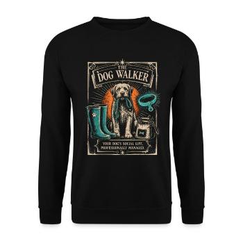 Funny Dog Walker Retro Pet Care Art - Unisex Sweatshirt - black - Front - Alina (178cm) & Michal (187cm)