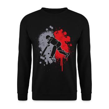Cricket Farbklecks Herren Jungen Cricketspieler - Unisex Pullover - Schwarz - Vorne - Alina (178cm) & Michal (187cm)