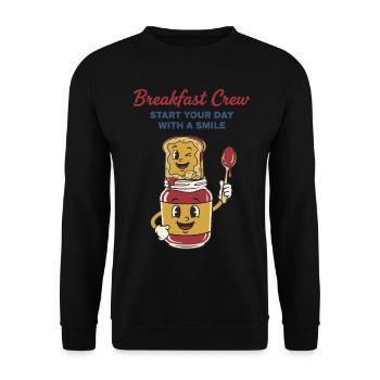 Frühstückscrew startet euren Tag mit einem Lächeln – Brunch - Unisex Pullover - Schwarz - Vorne - Alina (178cm) & Michal (187cm)