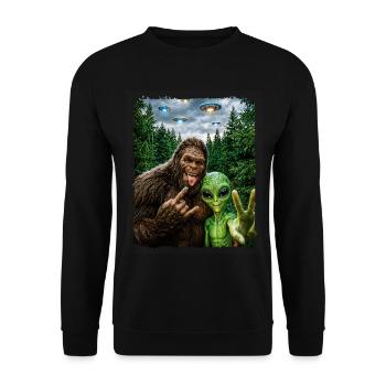 Bigfoot Alien Rocker, Rock Musik, Rock Hand, UFO - Unisex Pullover - Schwarz - Vorne - Alina (178cm) & Michal (187cm)