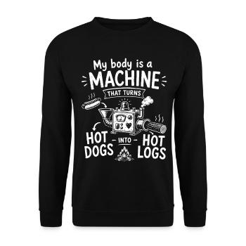 My Body Is a Machine | Retro Hot Dog Humor - Unisex Sweatshirt - black - Front - Alina (178cm) & Michal (187cm)