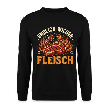Endlich Wieder Fleisch Grillen Steak BBQ - Unisex Pullover - Schwarz - Vorne - Alina (178cm) & Michal (187cm)