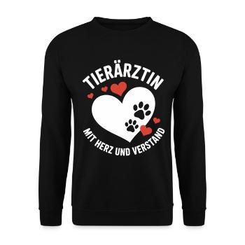 Tierärztin Mit Herz Und Verstand Pfotenliebe - Unisex Pullover - Schwarz - Vorne - Alina (178cm) & Michal (187cm)