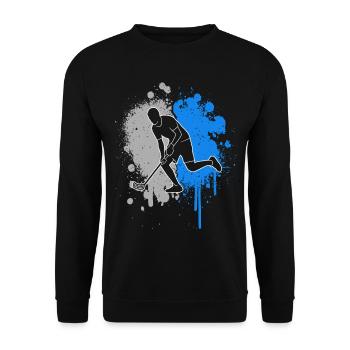 Floorball Spieler Floorballer Farbklecks Unihockey - Unisex Pullover - Schwarz - Vorne - Alina (178cm) & Michal (187cm)