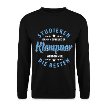 Studieren kann jeder - Klempner Spruch - Unisex Pullover - Schwarz - Vorne - Alina (178cm) & Michal (187cm)