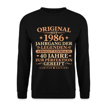 1986 geboren Vintage 40. Geburtstag Geschenk - Unisex Pullover - Schwarz - Vorne - Alina (178cm) & Michal (187cm)