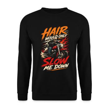 Glatzköpfiger Humor | Cooles Skelett-Motorrad - Unisex Pullover - Schwarz - Vorne - Alina (178cm) & Michal (187cm)