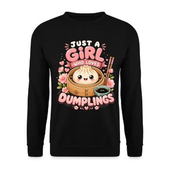 Nur ein Mädchen, das Dumplings liebt | Vintage Kawaii - Unisex Pullover - Schwarz - Vorne - Alina (178cm) & Michal (187cm)