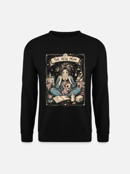 Müde neue Mutter Tee Chaos Vintage-Kunst - Unisex Pullover - Schwarz