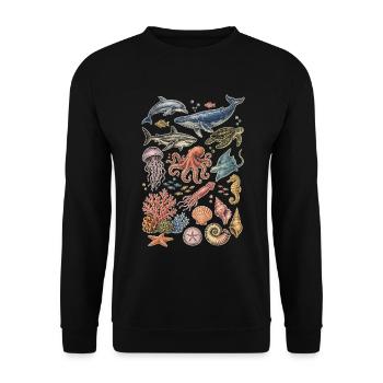 Sea Animals Whale Dolphin Octopus Ocean Design - Unisex Sweatshirt - black - Front - Alina (178cm) & Michal (187cm)