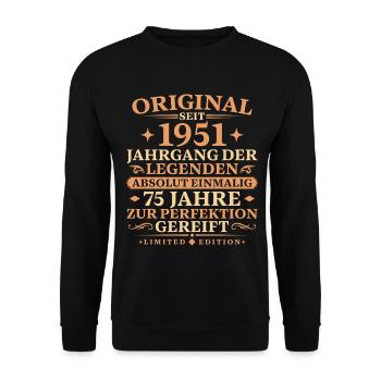 1951 geboren Vintage 75. Geburtstag Geschenk - Unisex Pullover - Schwarz - Vorne - Alina (178cm) & Michal (187cm)
