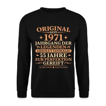 1971 geboren Vintage 55. Geburtstag Geschenk - Unisex Pullover - Schwarz - Vorne - Alina (178cm) & Michal (187cm)