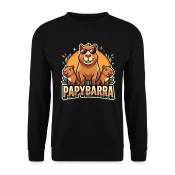 Papybarra Capybara Papa Familien Motiv - Unisex Pullover - Schwarz - Vorne - Alina (178cm) & Michal (187cm)