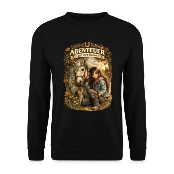Abenteuer auf vier Hufen – Mädchen und Pony voller - Unisex Pullover - Schwarz - Vorne - Alina (178cm) & Michal (187cm)