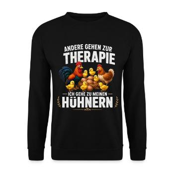 Hühner Therapie Hühnerhalter Bauernhof - Unisex Pullover - Schwarz - Vorne - Alina (178cm) & Michal (187cm)