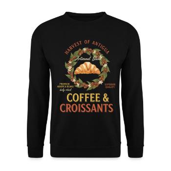 Frühstück, Kaffee und Croissants – lustiger Brunch - Unisex Pullover - Schwarz - Vorne - Alina (178cm) & Michal (187cm)
