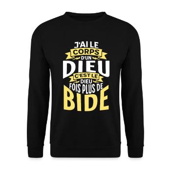 Corps d'un Dieu fois plus de bide - humour ventre - Sweat-shirt Unisexe - noir - Devant - Alina (178cm) & Michal (187cm)