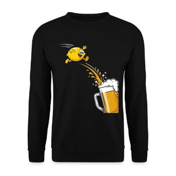 Radler Bier Lustige Zitrone Springt In Krug - Unisex Pullover - Schwarz - Vorne - Alina (178cm) & Michal (187cm)
