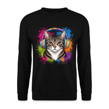 Chat avec écouteurs musicaux en couleur Splash Cats - Sweat-shirt Unisexe - noir - Devant - Alina (178cm) & Michal (187cm)