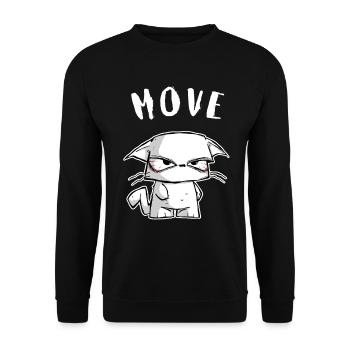 Genervte Comic Katze "MOVE" - Sarkasmus Shirt - Unisex Pullover - Schwarz - Vorne - Alina (178cm) & Michal (187cm)