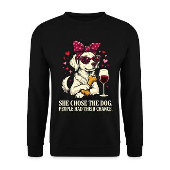 Sie wählte den Hund lustige Mama - Unisex Pullover - Schwarz - Vorne - Alina (178cm) & Michal (187cm)