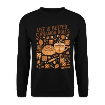 La vie au petit-déjeuner est meilleure Cinnamon Rolls Coffee - Sweat-shirt Unisexe - noir - Devant - Alina (178cm) & Michal (187cm)