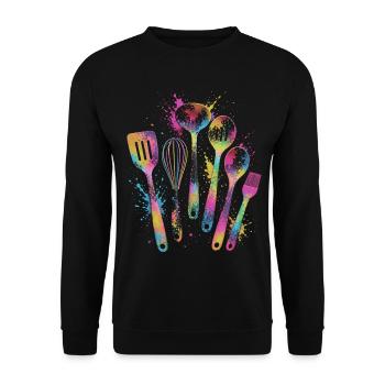 Multicolored Kitchen Utensils Splash Art - Unisex Sweatshirt - black - Front - Alina (178cm) & Michal (187cm)