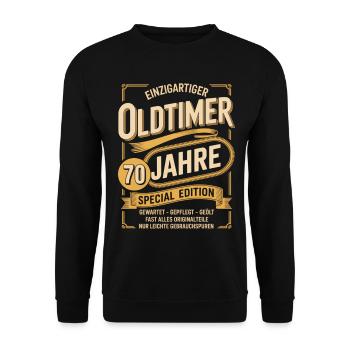 70. Geburtstag Oldtimer - Unisex Pullover - Schwarz - Vorne - Alina (178cm) & Michal (187cm)