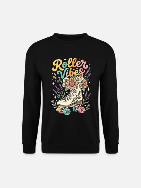 Roller Vibes Blumen Rollschuh - Unisex Pullover - Schwarz