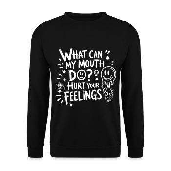 Was mein Mund tut – Gefühle verletzen - Unisex Pullover - Schwarz - Vorne - Alina (178cm) & Michal (187cm)
