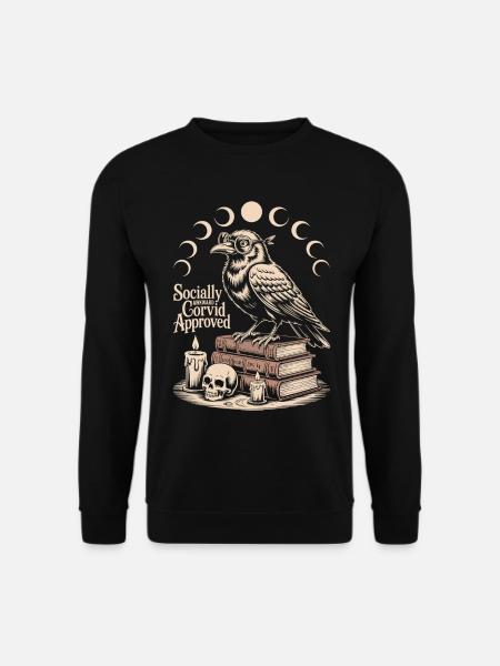 Rabe über Bücher bei Mondphasen - Unisex Pullover - Schwarz