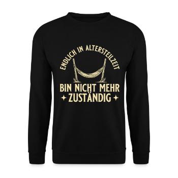 Altersteilzeit Hängematte Nicht mehr zuständig - Unisex Pullover - Schwarz - Vorne - Alina (178cm) & Michal (187cm)