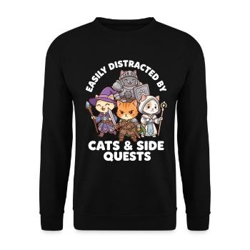 Facilement distrait par les chats et les quêtes secondaires - Sweat-shirt Unisexe - noir - Devant - Alina (178cm) & Michal (187cm)