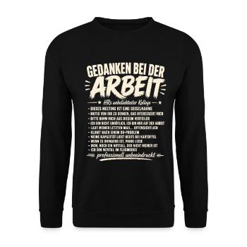 Gedanken Bei Der Arbeit – Kollege Humor - Unisex Pullover - Schwarz - Vorne - Alina (178cm) & Michal (187cm)