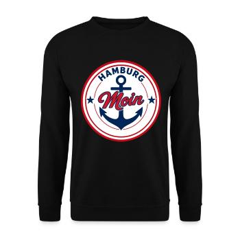 Hamburg Moin Rundemblem Schiff Anker  - Unisex Pullover - Schwarz - Vorne - Alina (178cm) & Michal (187cm)