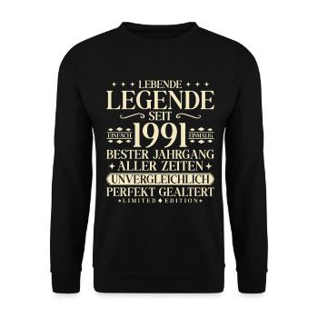 Baujahr 1991 Geburtstag 35 Jahre Unvergleichlich - Unisex Pullover - Schwarz - Vorne - Alina (178cm) & Michal (187cm)