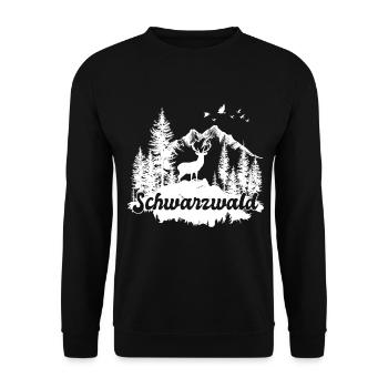 Schwarzwald Wald Hirsch Outdoor Naturfreunde - Unisex Pullover - Schwarz - Vorne - Alina (178cm) & Michal (187cm)