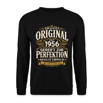 70. Geburtstag Geschenk Mann Original Vintage 1956 - Unisex Pullover - Schwarz - Vorne - Alina (178cm) & Michal (187cm)