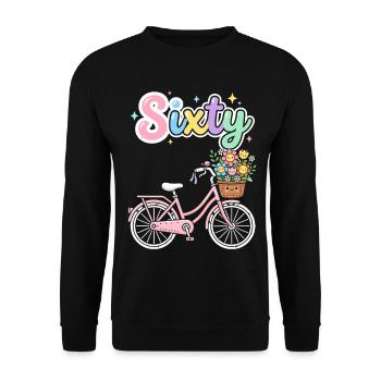 60 Geburtstag Fahrrad Blumen Radfahrerin - Unisex Pullover - Schwarz - Vorne - Alina (178cm) & Michal (187cm)