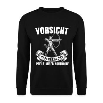 Bogensport Vorsicht Papa Bogenschießen - Unisex Pullover - Schwarz - Vorne - Alina (178cm) & Michal (187cm)