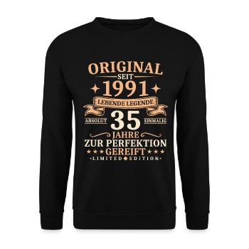 Geburtstag 35 Jahre Lebende Legende 1991 Jahrgang - Unisex Pullover - Schwarz - Vorne - Alina (178cm) & Michal (187cm)