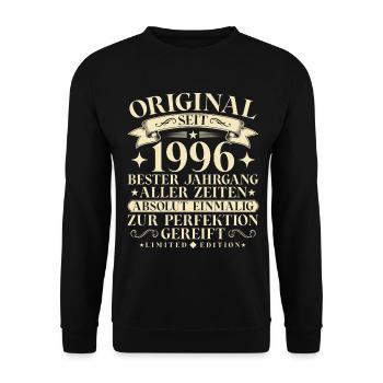 Vintage 1996 Jahrgang Geburtstag Retro - Unisex Pullover - Schwarz - Vorne - Alina (178cm) & Michal (187cm)