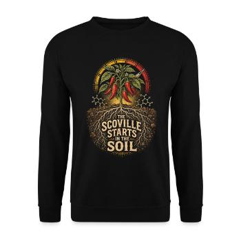 Chili Grower Chilis Scoville Starts In The Soil - Unisex Pullover - Schwarz - Vorne - Alina (178cm) & Michal (187cm)