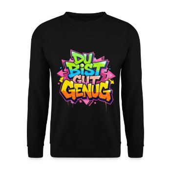 DU BIST GUT GENUG - Unisex Pullover - Schwarz - Vorne - Alina (178cm) & Michal (187cm)