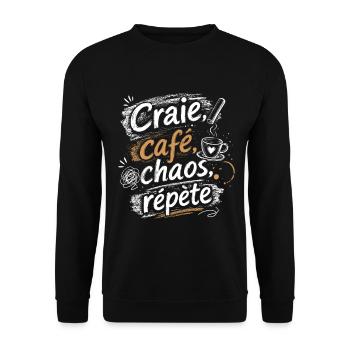 Craie Café Chaos Répète Rentrée Scolaire 2026 - 20 - Sweat-shirt Unisexe - noir - Devant - Alina (178cm) & Michal (187cm)
