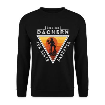 Schornsteinfeger Über den Dächern. Alles darunter. - Unisex Pullover - Schwarz - Vorne - Alina (178cm) & Michal (187cm)