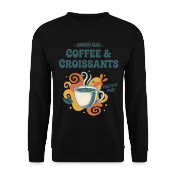 Petit-déjeuner, bonheur du matin, café et croissants - Sweat-shirt Unisexe - noir - Devant - Alina (178cm) & Michal (187cm)