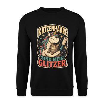 Katzenhaare sind mein Glitzer Shirt - Unisex Pullover - Schwarz - Vorne - Alina (178cm) & Michal (187cm)