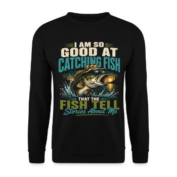 Legendärer Fischer-Humor Retro-Vintage-Fisch - Unisex Pullover - Schwarz - Vorne - Alina (178cm) & Michal (187cm)