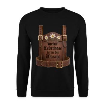 Meine Lederhose ist in der Wäsche Bayern Sprüche - Unisex Pullover - Schwarz - Vorne - Alina (178cm) & Michal (187cm)